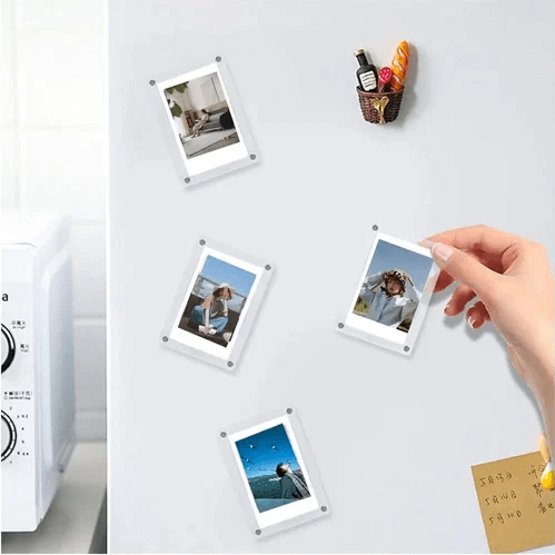 Magnetic Fridge Frames-Transparent Magnetic Acrylic Picture Frame Clear Frameless Memos for office and Refrigerator 3x4 inches each
